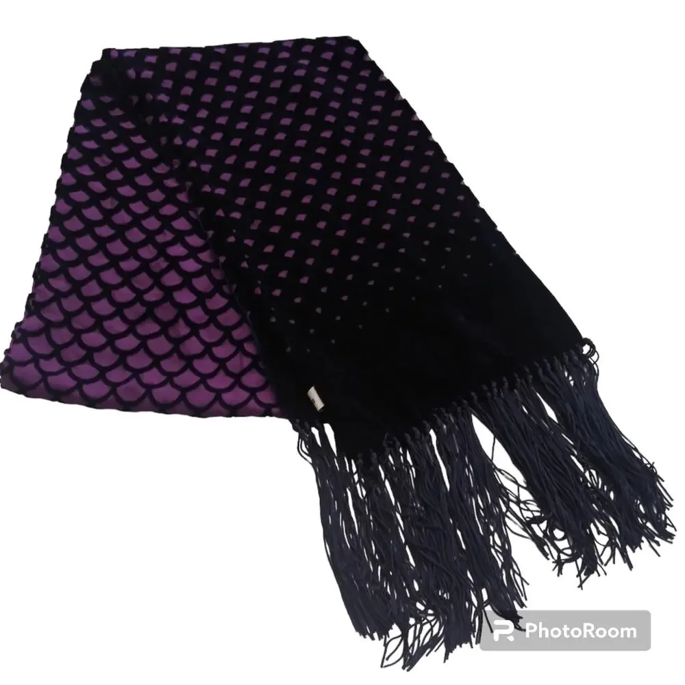 Kenneth Cole Purple Blue Silk Rayon Mermaid Fringe Scarf